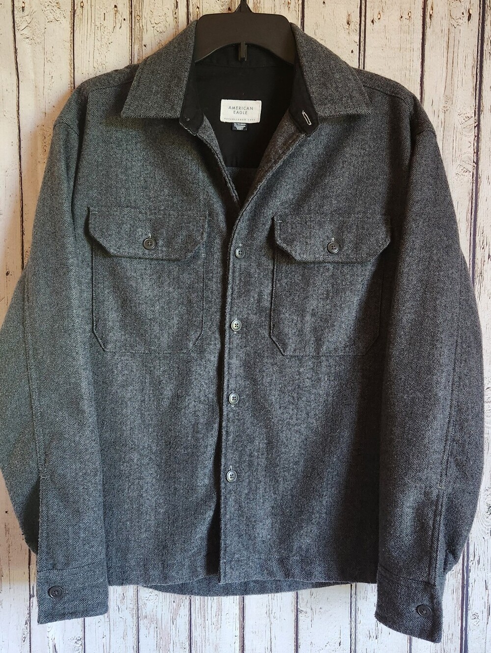 American Eagle Wool Blend Herringbone Shirt Jacket Gray Shacket Men’s XS